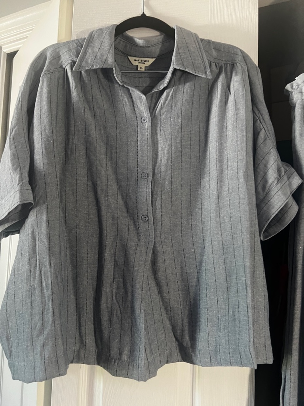 Max Studio Gray Pinstripe Drawstring Wide-Leg Pants & Blouse - Picture 2 of 8